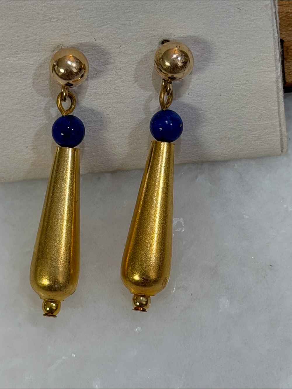 Gold and Blue Drop Earrings - Women Jewelry